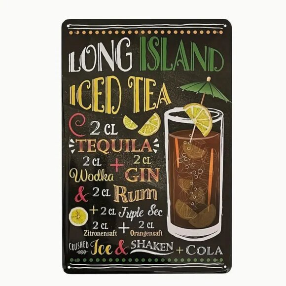 Other - 1pc 12"X18" Cocktail Recipes, Vintage Tin Sign - LONG ISLAND ICED TEA